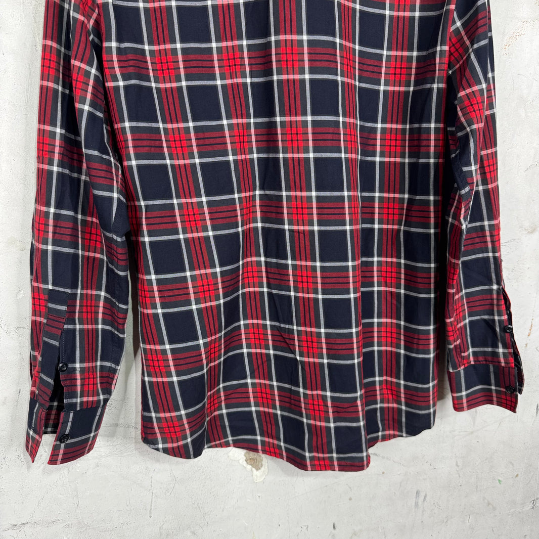 Givenchy Red/Navy Plaid Shirt Black Cross Front