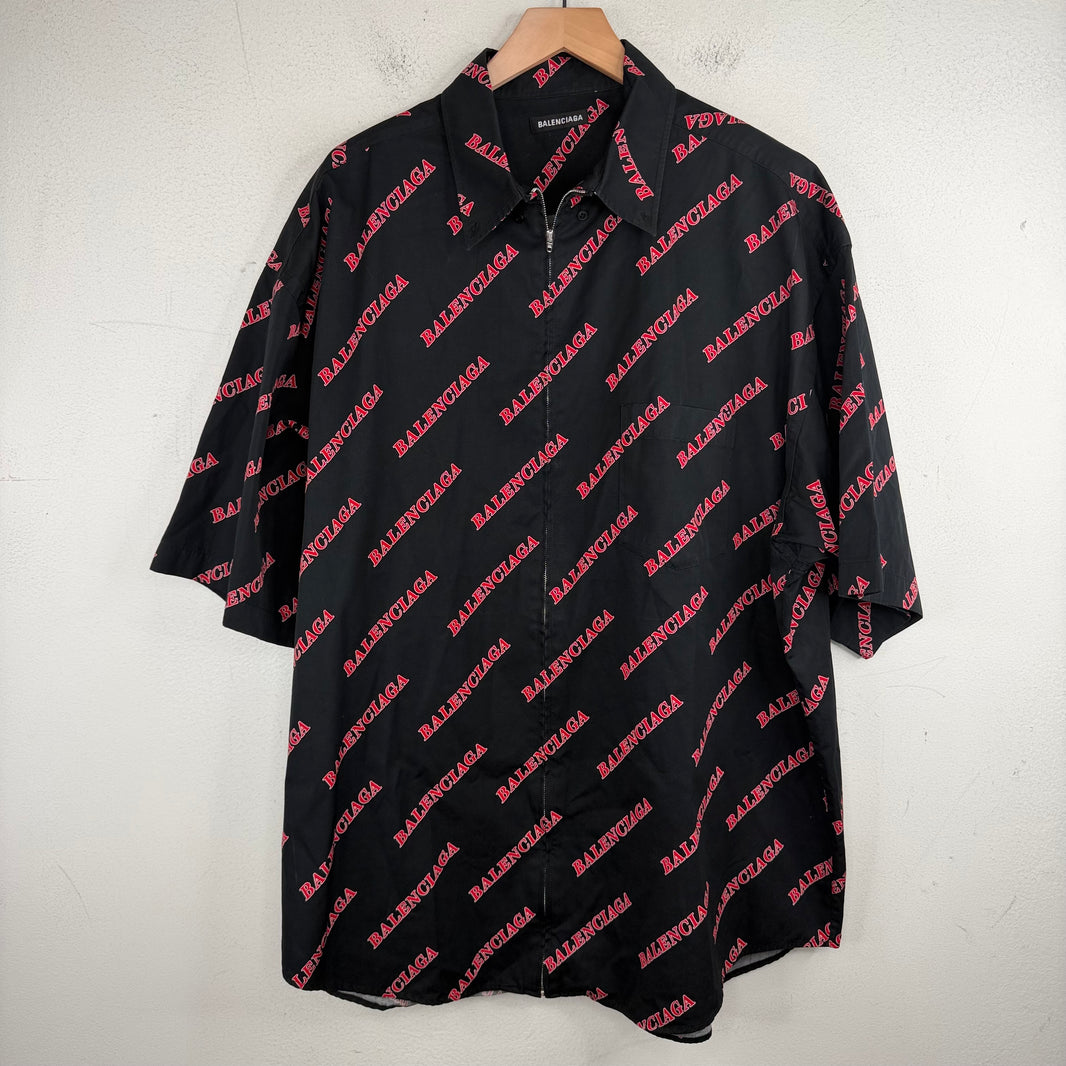 Balenciaga Diagonal Logo AOP Zip Work Shirt