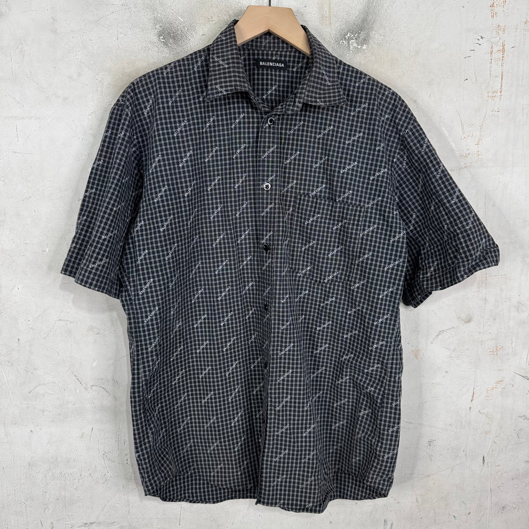 Balenciaga Plaid Logo Short Sleeve Shirt