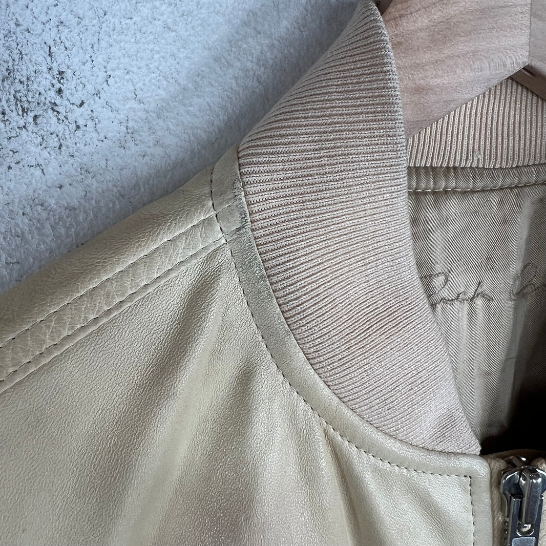 Rick Owens Cream Leather Bomber Jacket