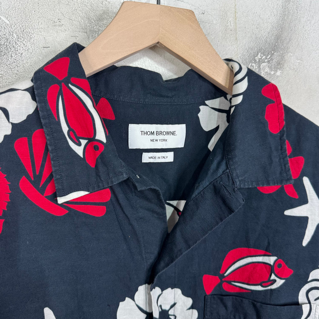 Thom Browne Navy Ocean Print Shirt