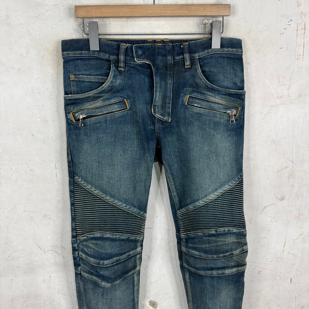 Balmain Medium Wash Biker Jeans