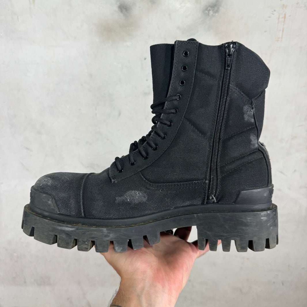 Balenciaga Black Canvas Strike Boots
