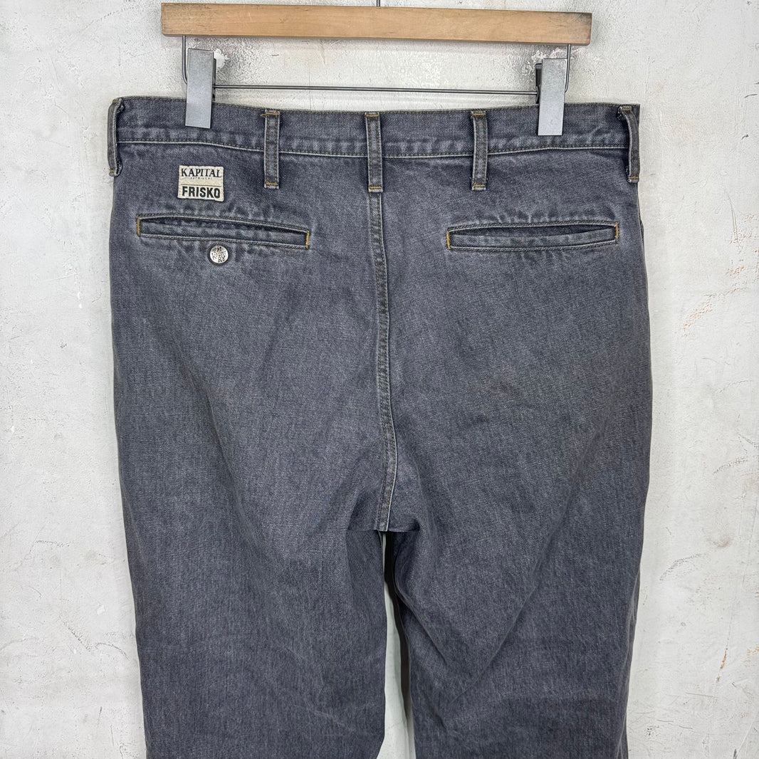 Kapital Stitch Pleated Flared Jeans