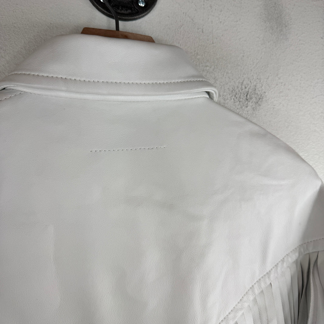 Margiela MM6 White Leather Fringed Button Up Jacket