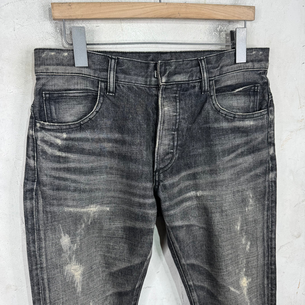 Balmain Straight Legged Charcoal Distressed Jeans