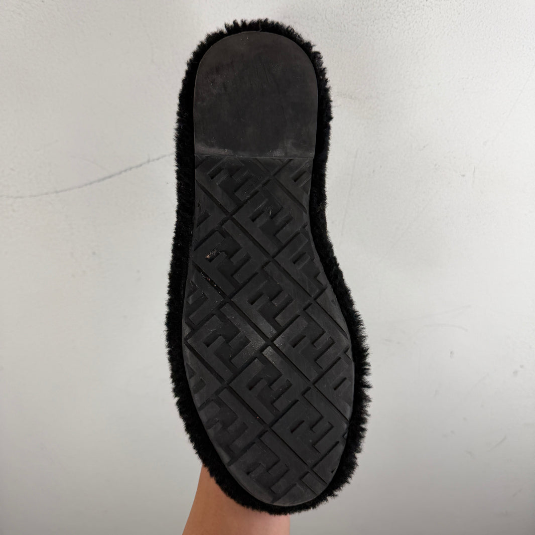 Fendi Zucca Shearling Slippers