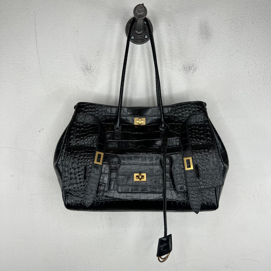 Balenciaga Medium Croc-Embossed Bel-Air Bag