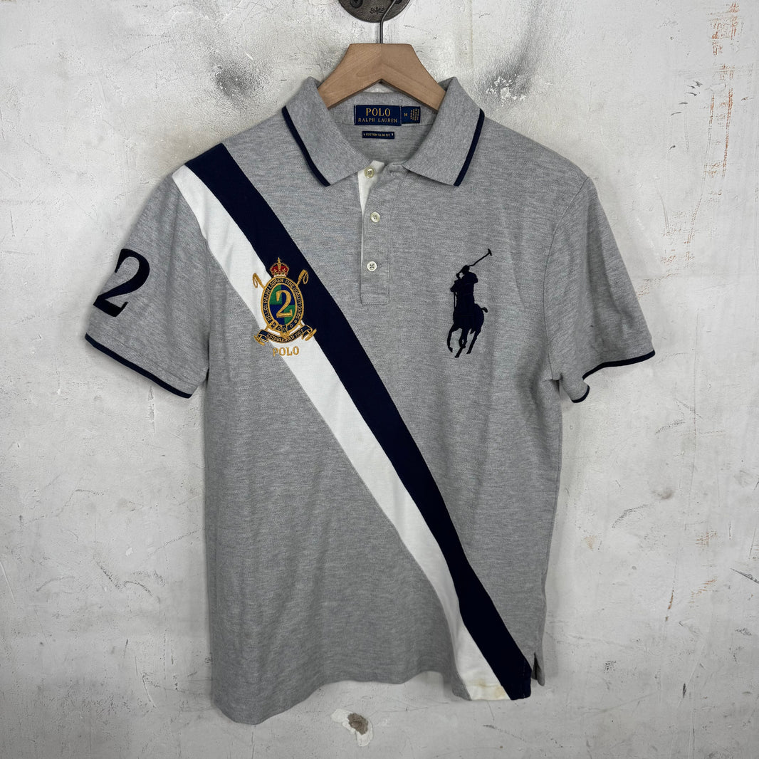 Ralph Lauren Grey Striped Crest Big Pony Polo