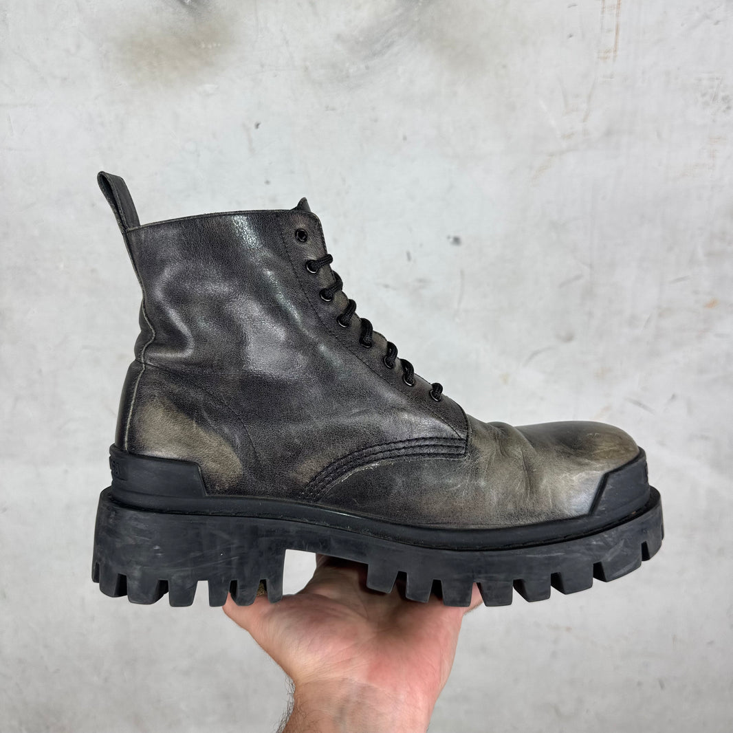 Balenciaga Distressed Leather Strike Boots