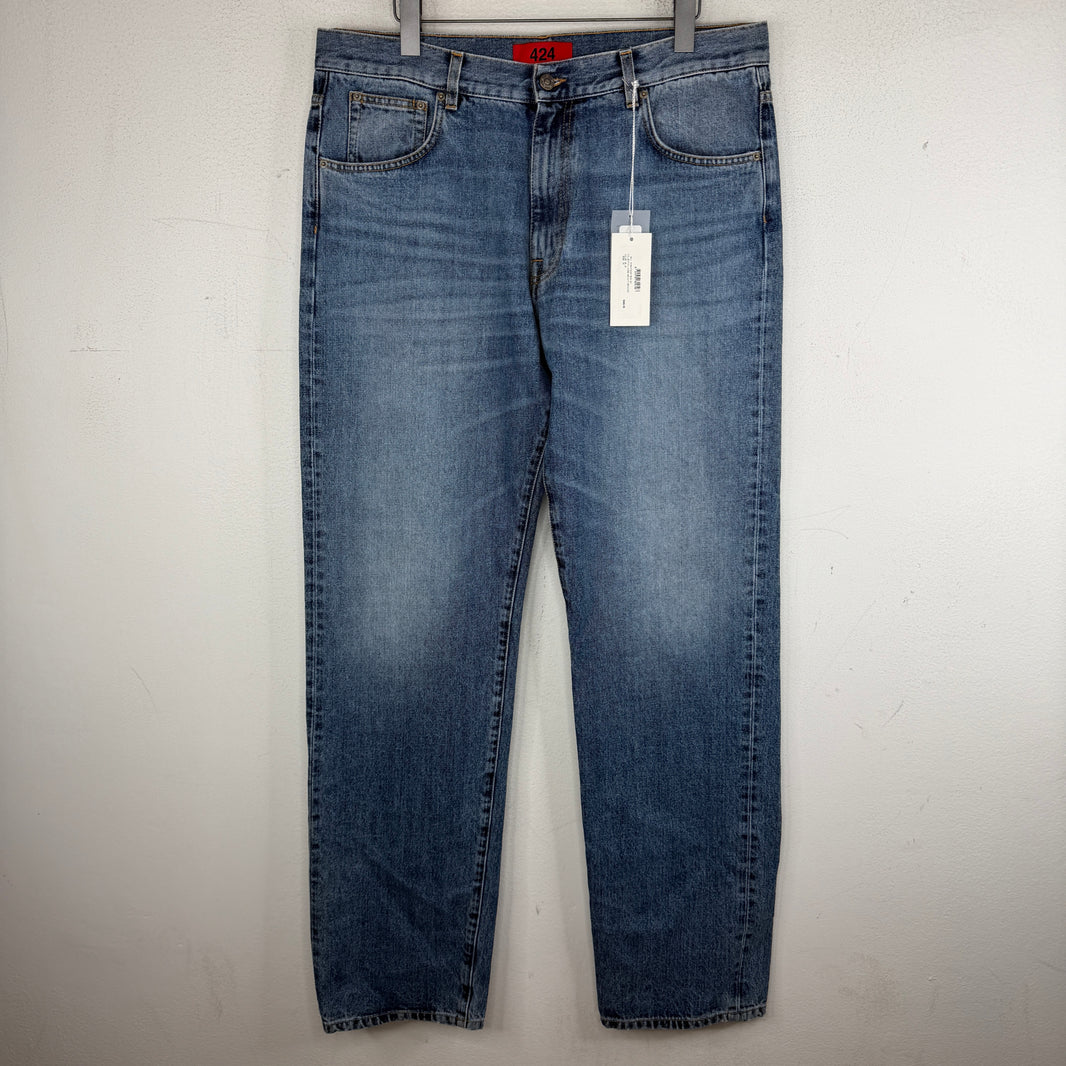 424 Washed Blue Loose 5 Pocket Jeans
