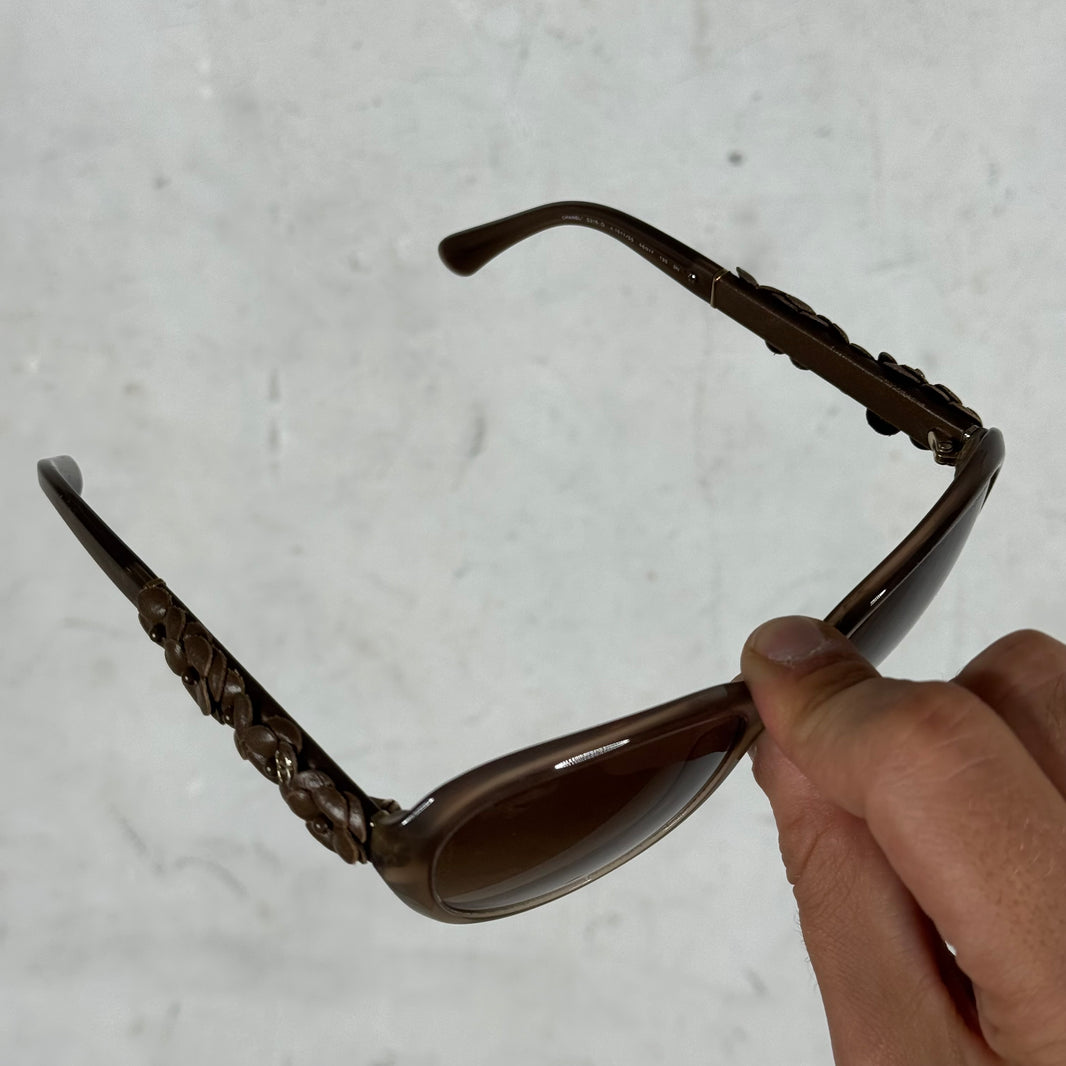 Chanel Leather Floral Wide Lens Sunglasses