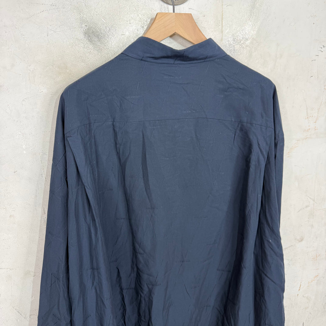 Balenciaga Navy All Over Logo Button-Up Shirt