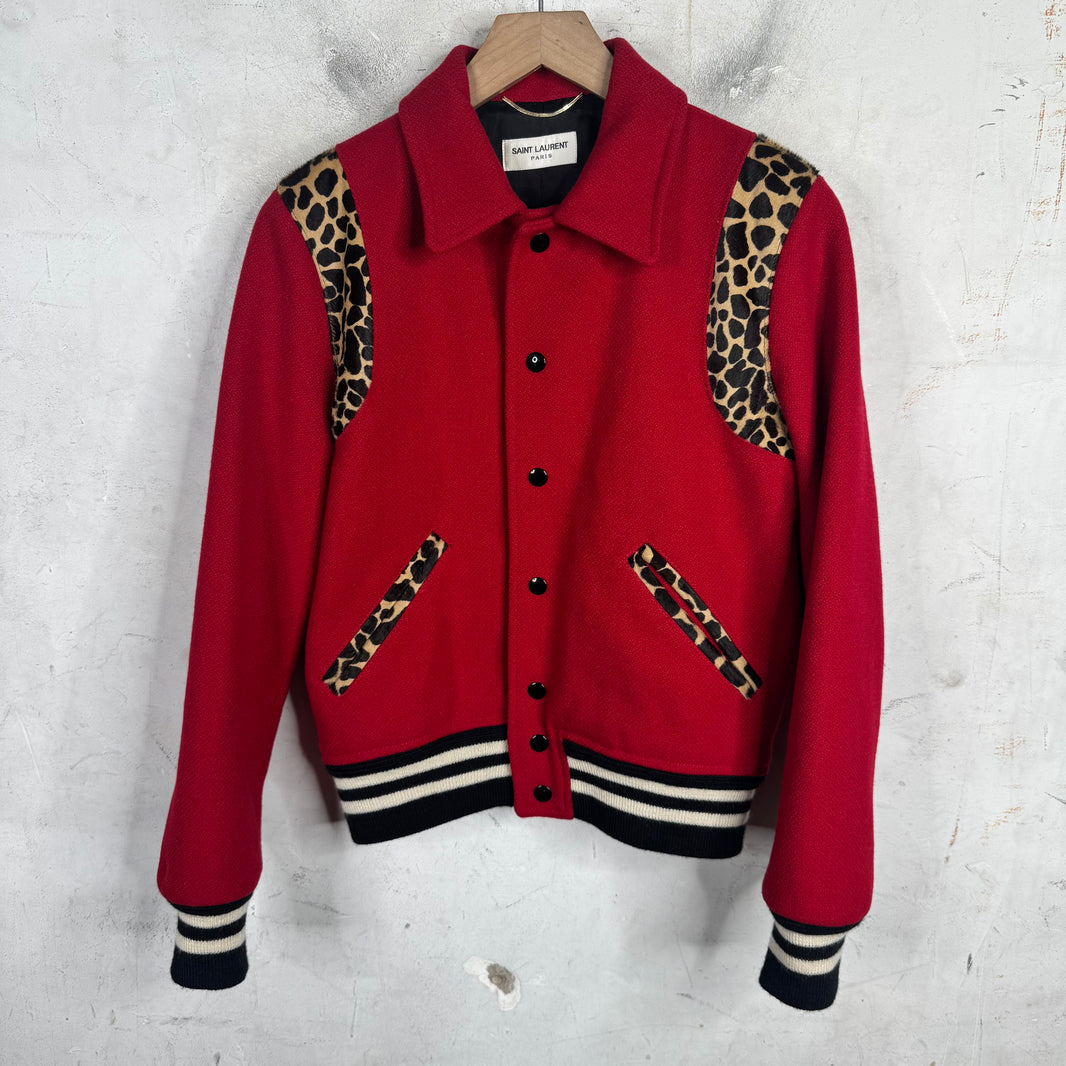 Saint Laurent Red Cheetah Varsity Jacket