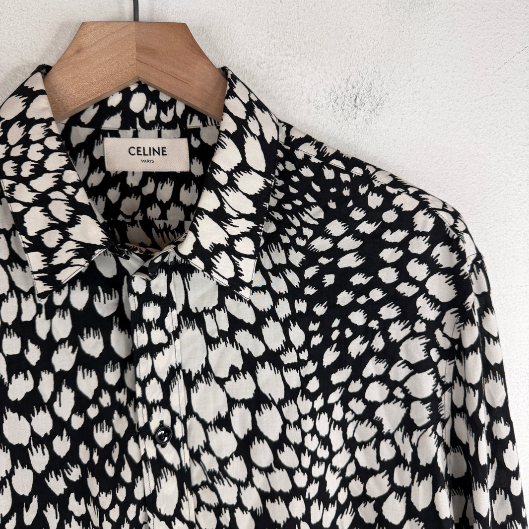 Celine Black/White Printed Viscose Button Up Shirt