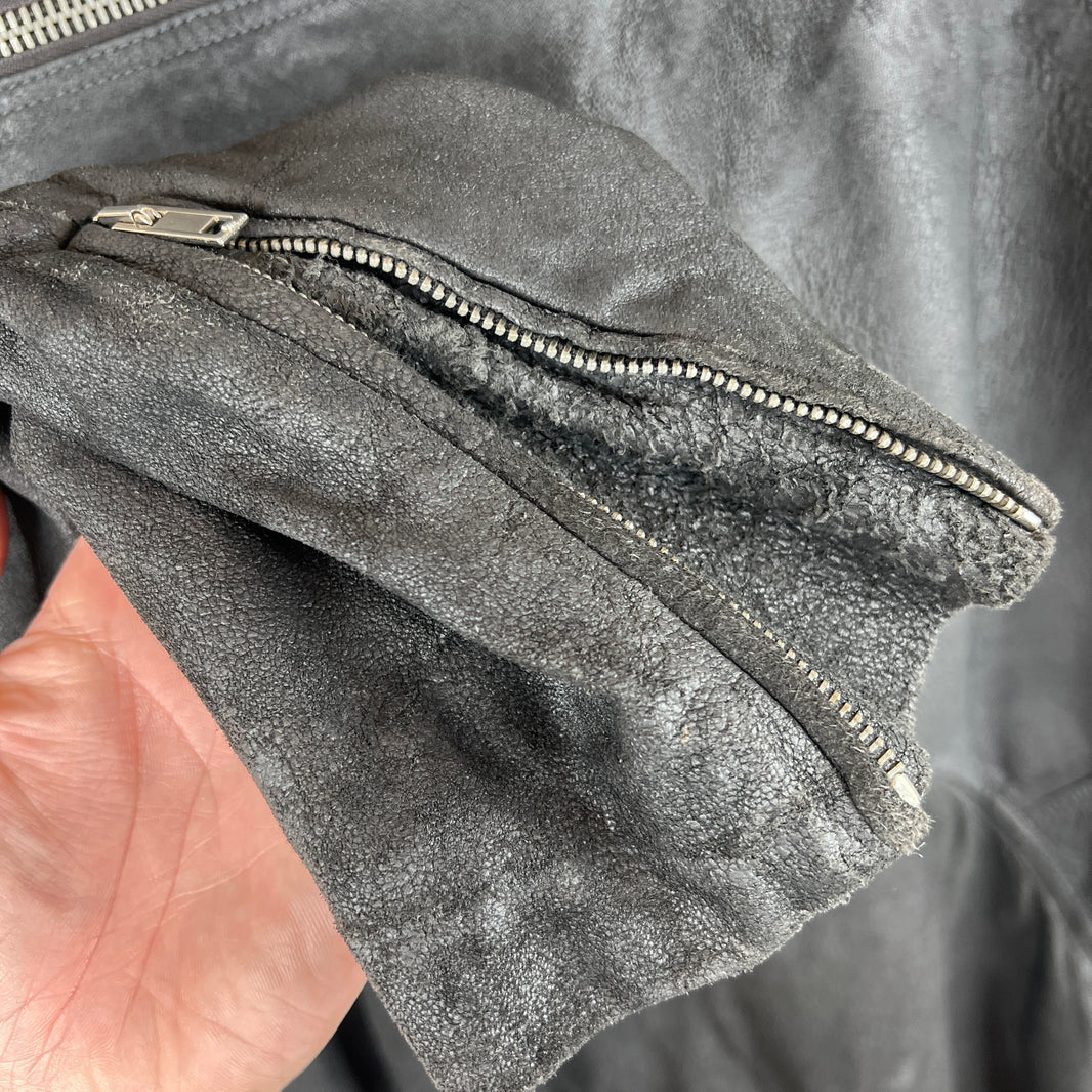 Rick Owens Gray Blistered Leather Biker Jacket