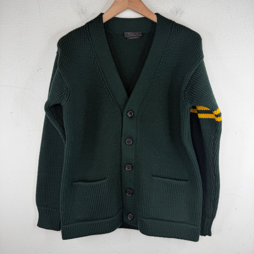 Prada Green Sleeve Stripe Knit Cardigan