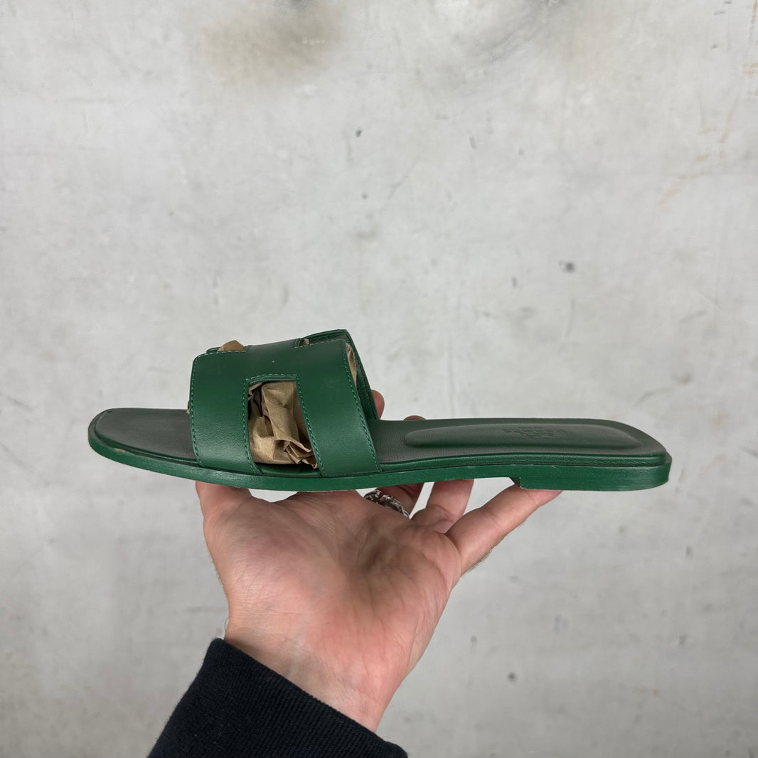 Hermes Green Oran Sandals