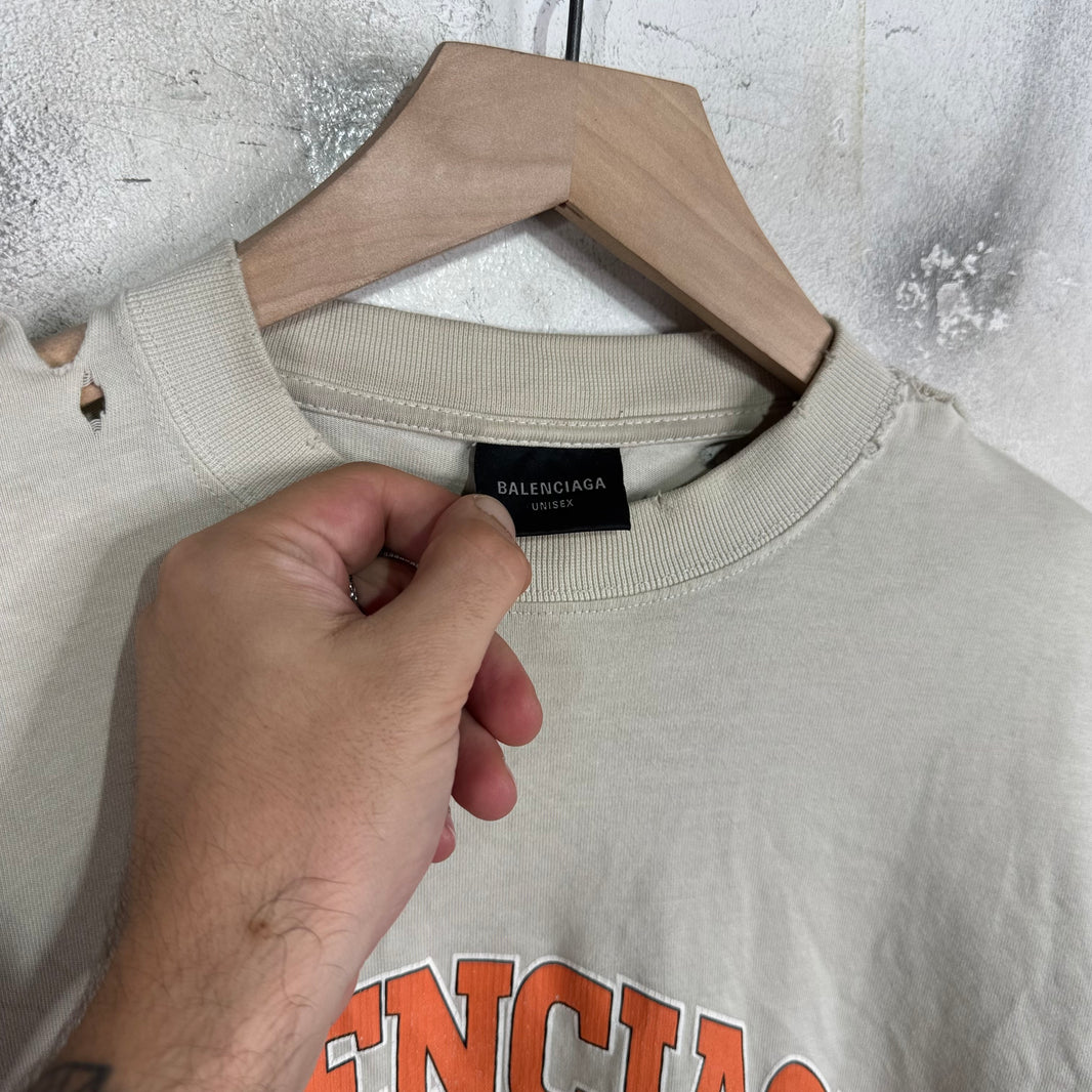 Balenciaga Beige Maison Distressed LS T-Shirt