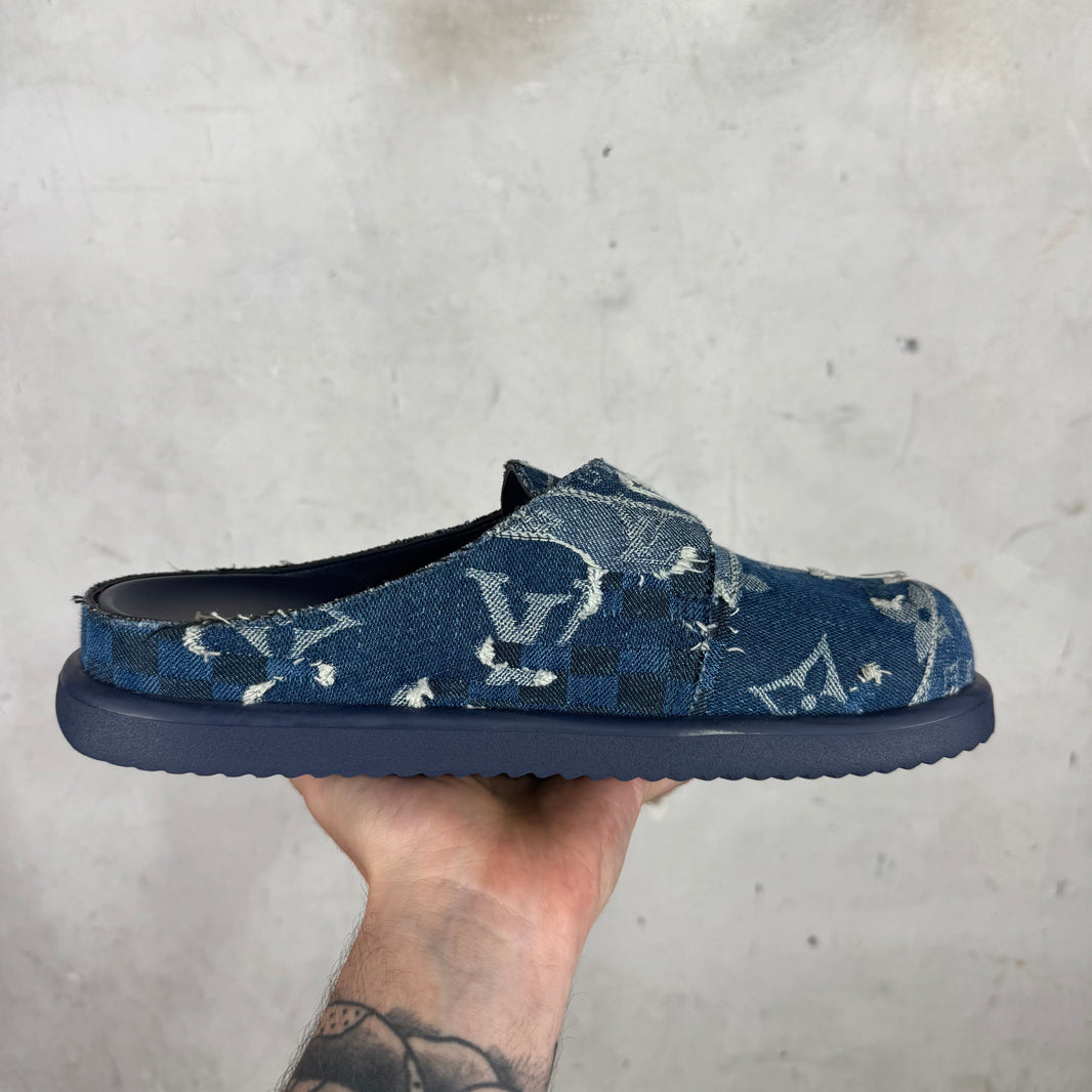 Louis Vuitton Denim Patchworked Monogram Easy Mules