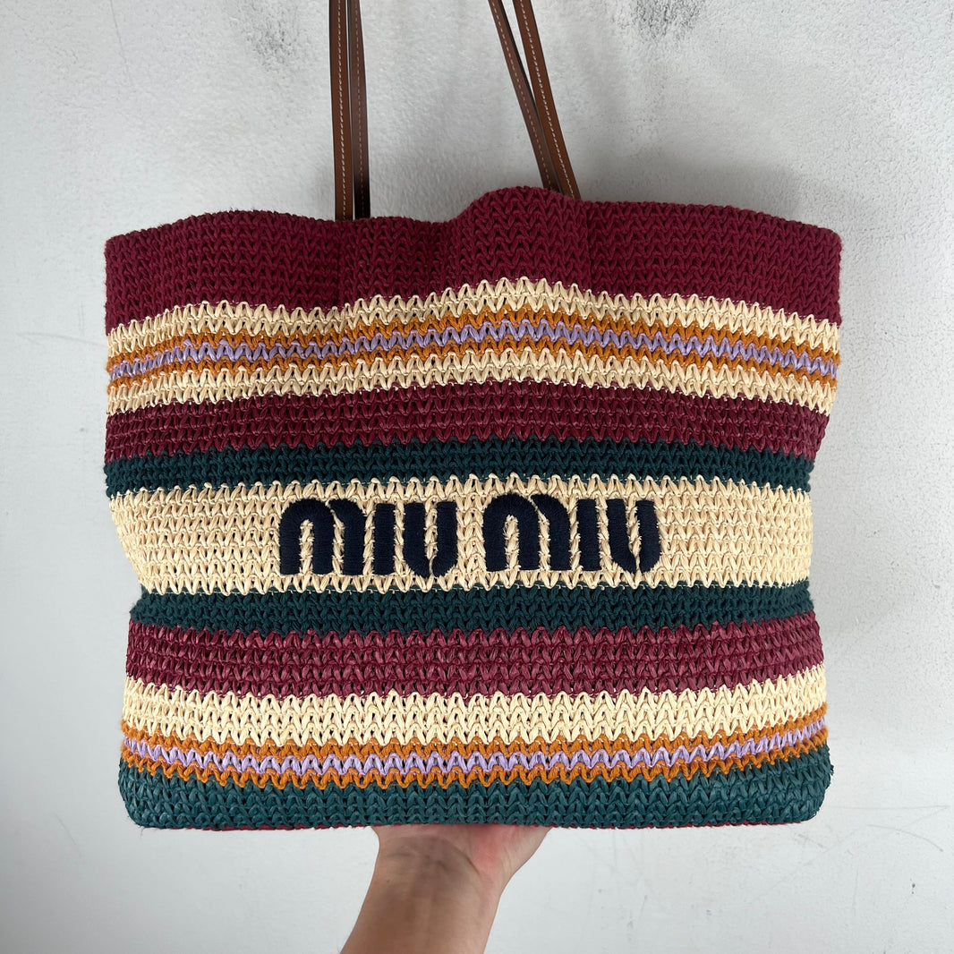 Miu Miu Raffia Woven Tote Bag