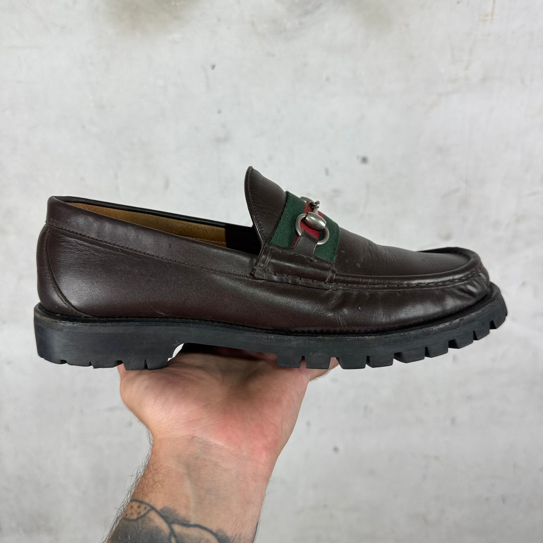 Gucci Platformed Brown Horsebit Loafers