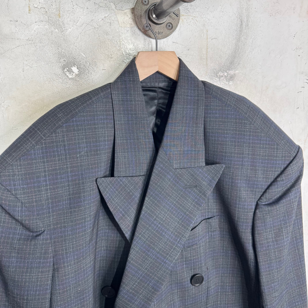 Balenciaga Wide Shoulder Plaid Double Breasted Blazer