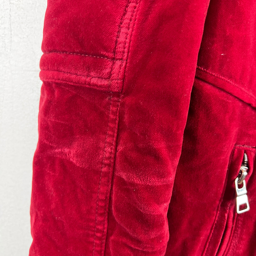 Balmain Red Velvet Crest Jacket