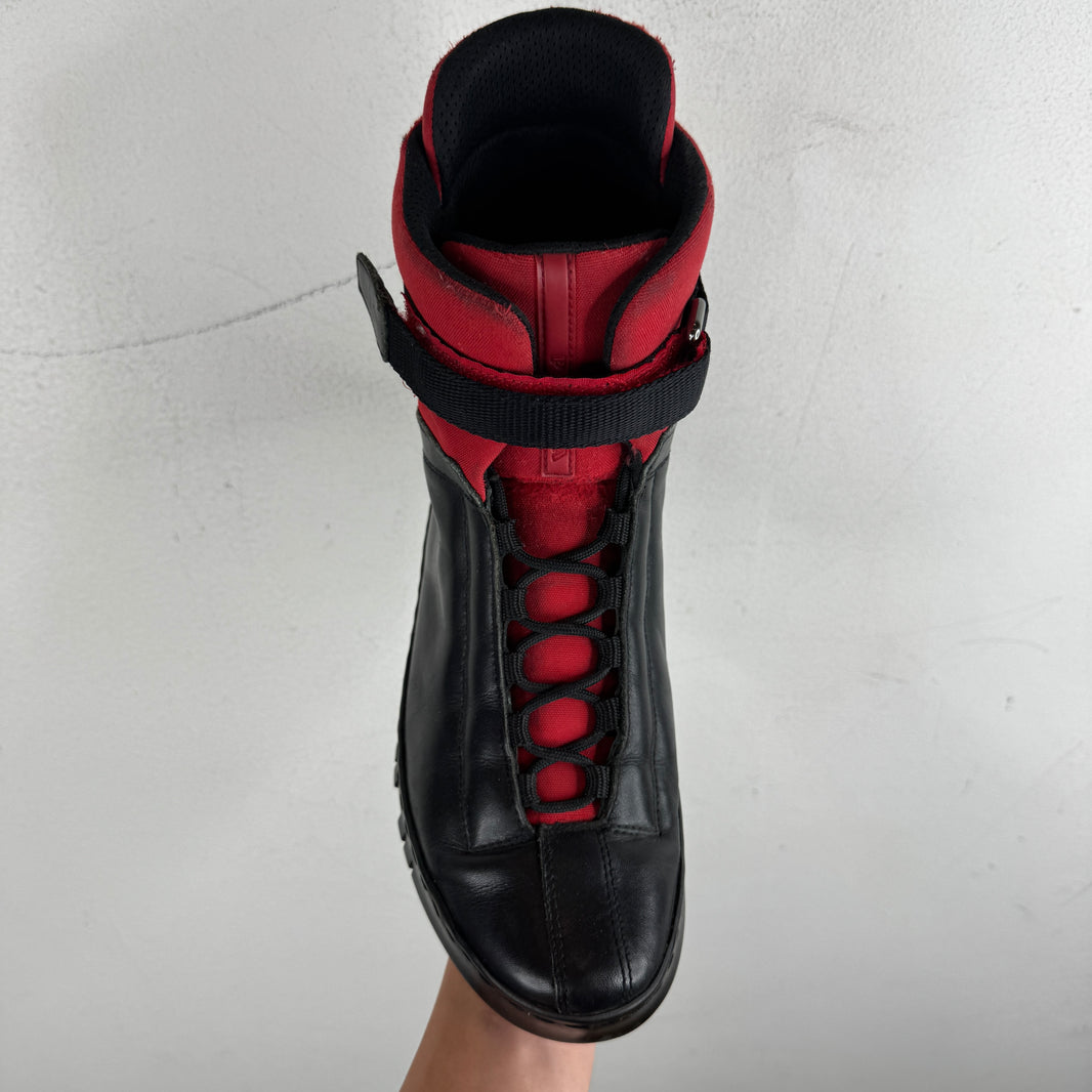 Prada Red/Black Strapped Hi Top Boots