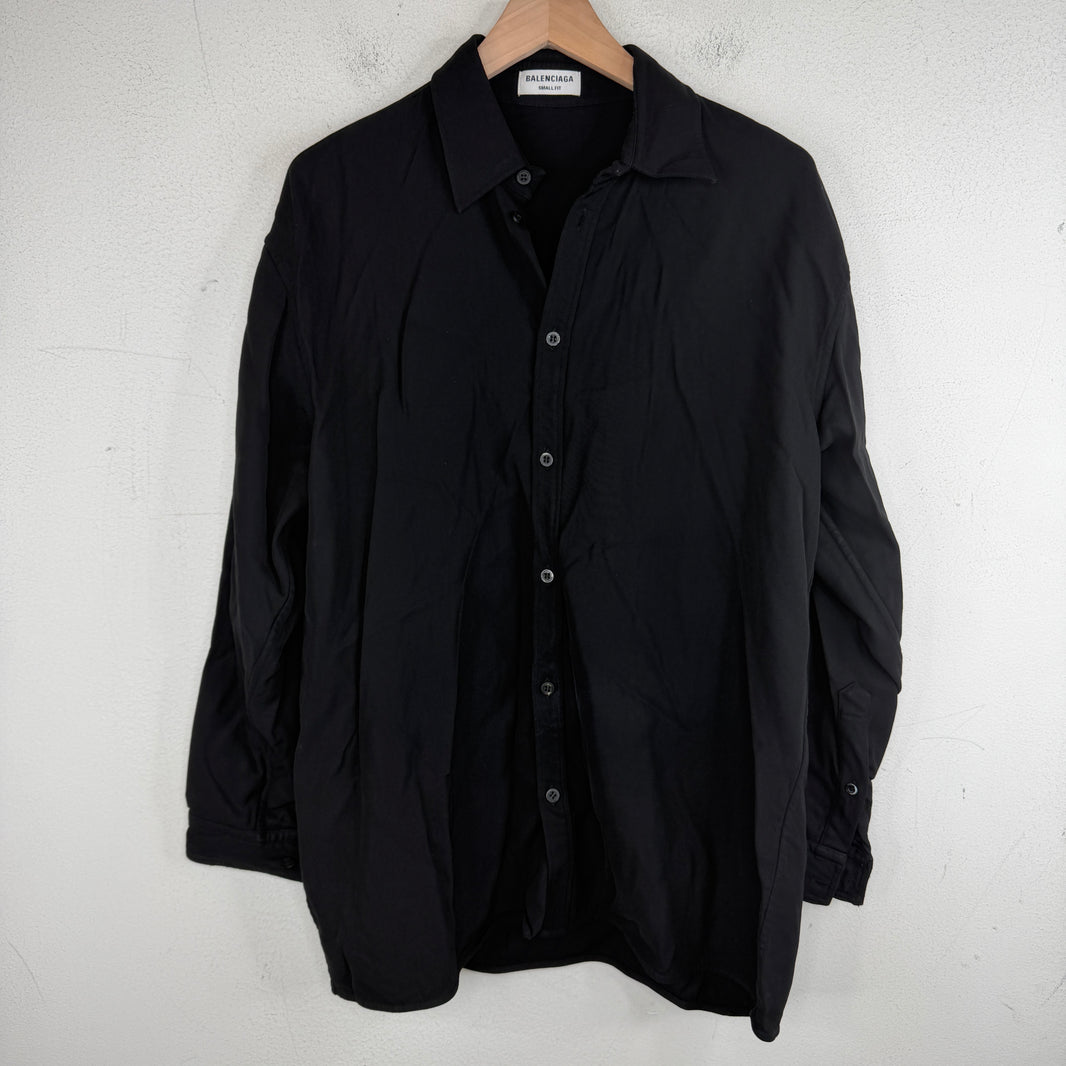 Balenciaga Small Fit Black Twill Button Up LS Shirt
