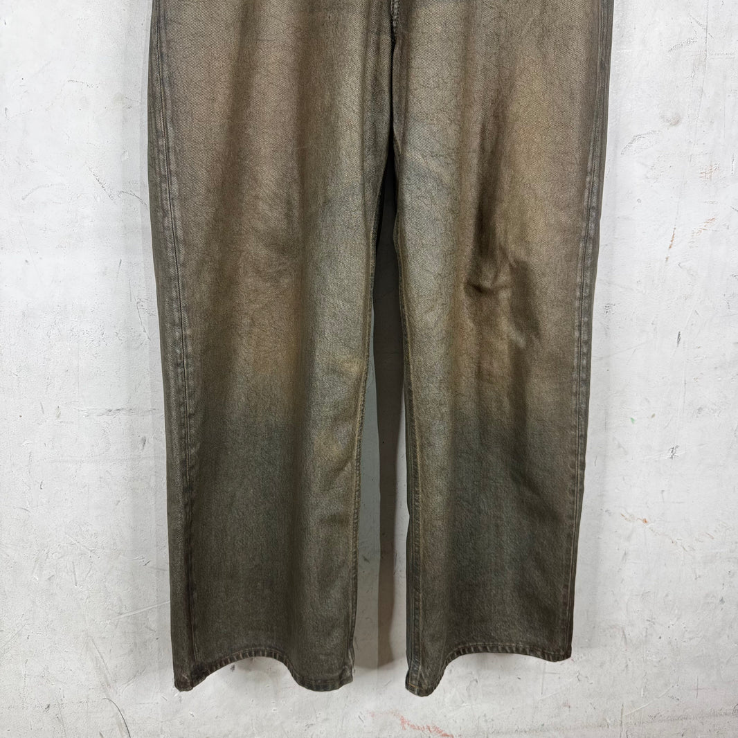 Acne Studios Olive Waxed Wide Leg Jeans