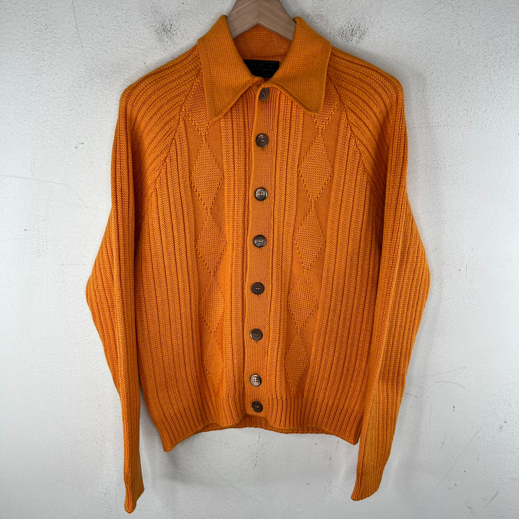 Prada Orange Button Up Diamond Knit Cardigan