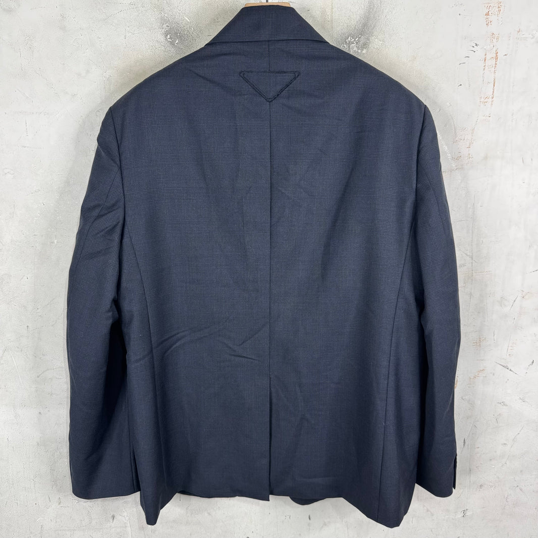Prada Triangular Badge Navy Double Breasted Blazer