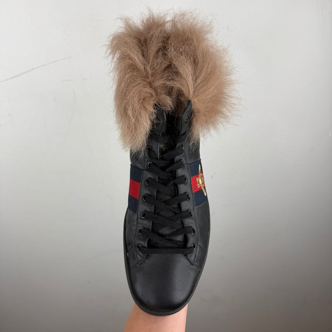 Gucci Hi-Top Fur Ace Sneakers