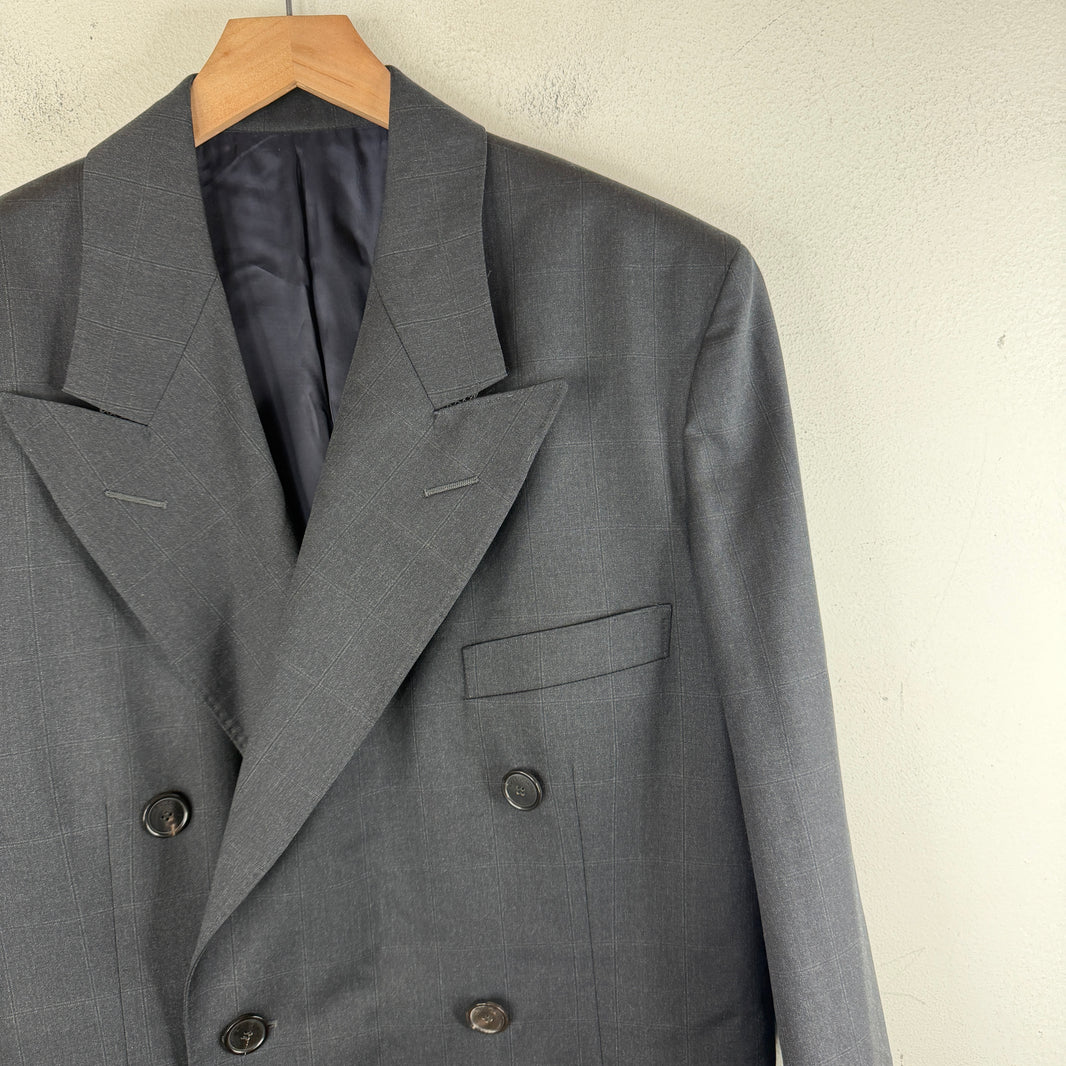 Balenciaga Sample Dark Gray Checkered Double Breasted Trench Coat