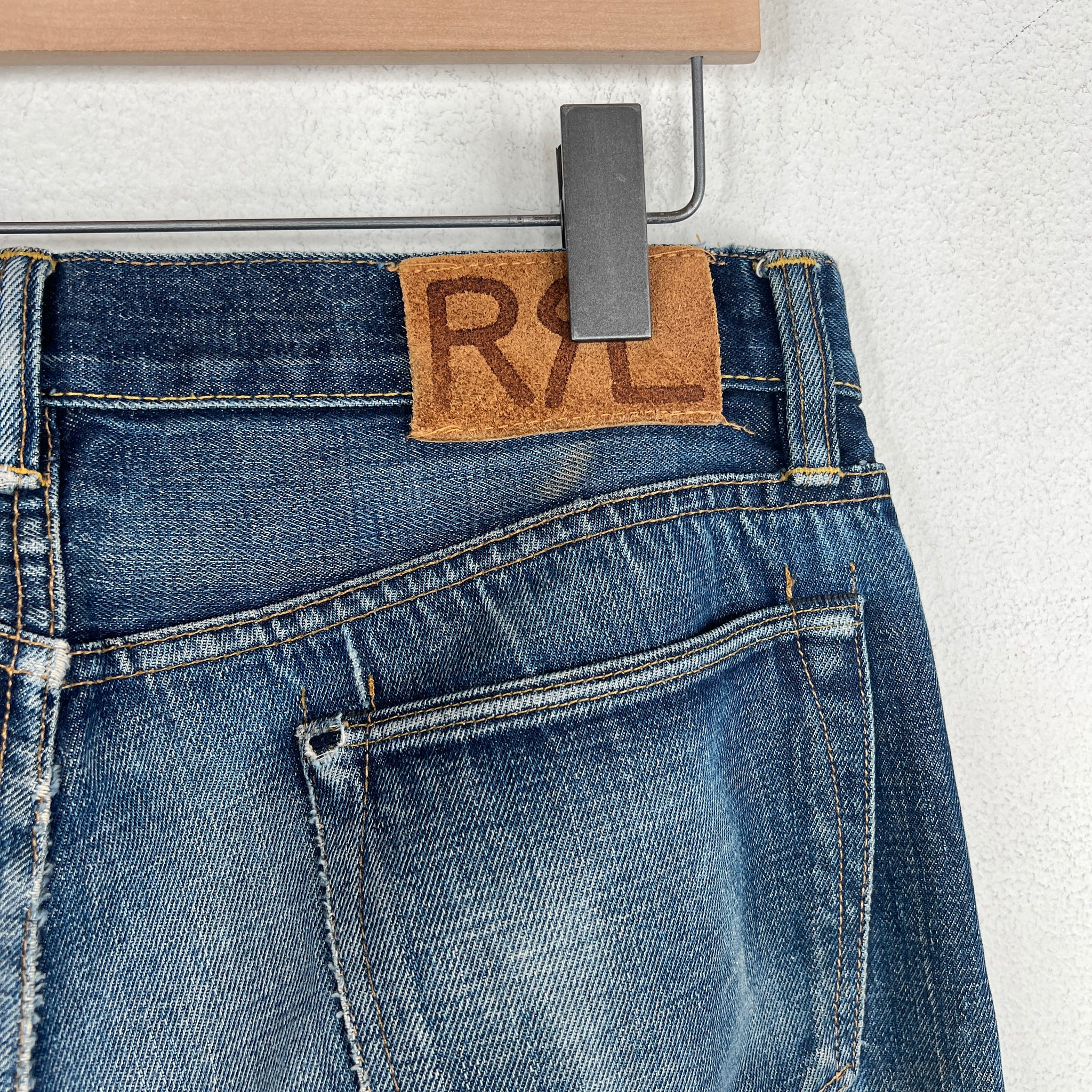 RRL Distressed Knee Cut Denim Jeans