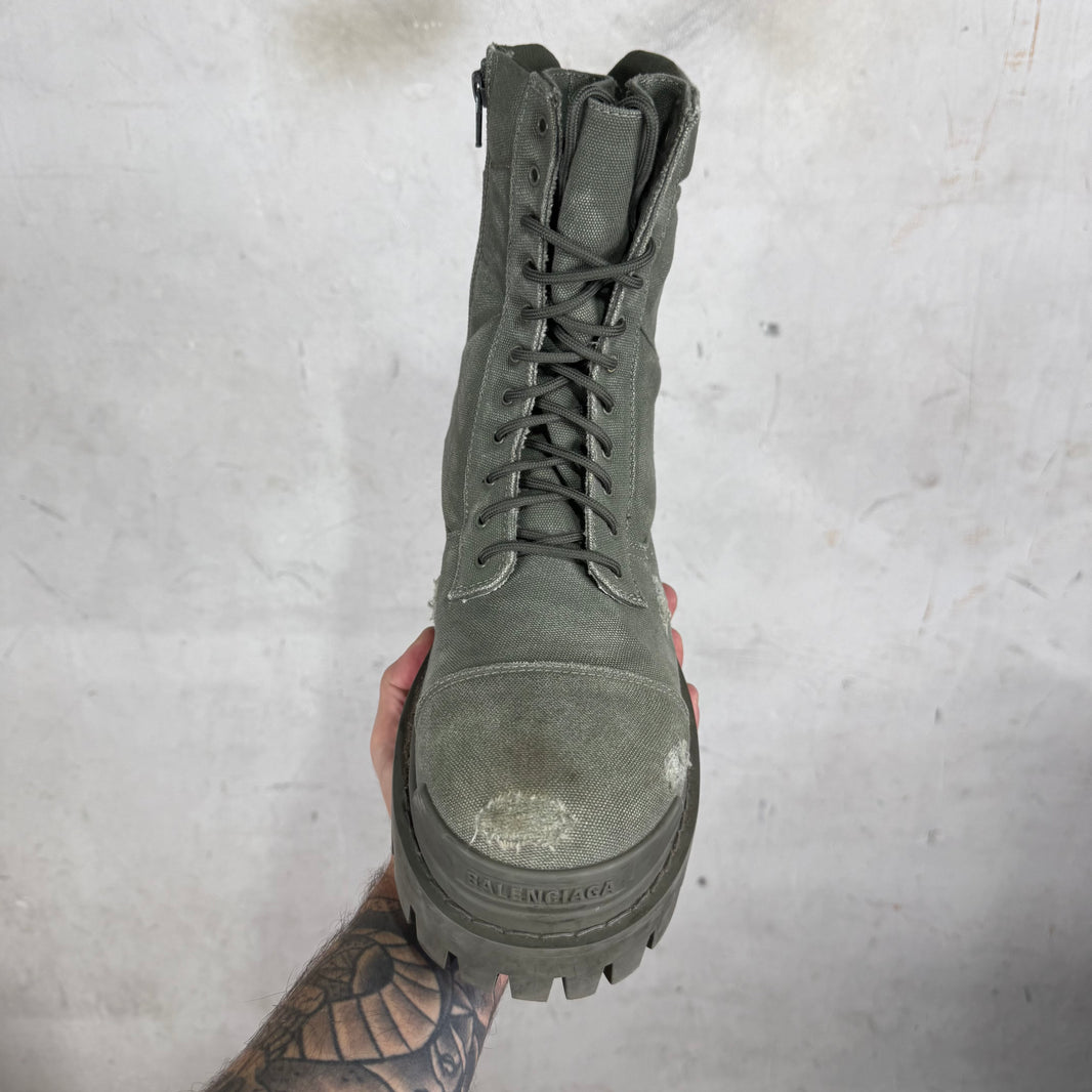 Balenciaga Khaki Distressed Strike Boots