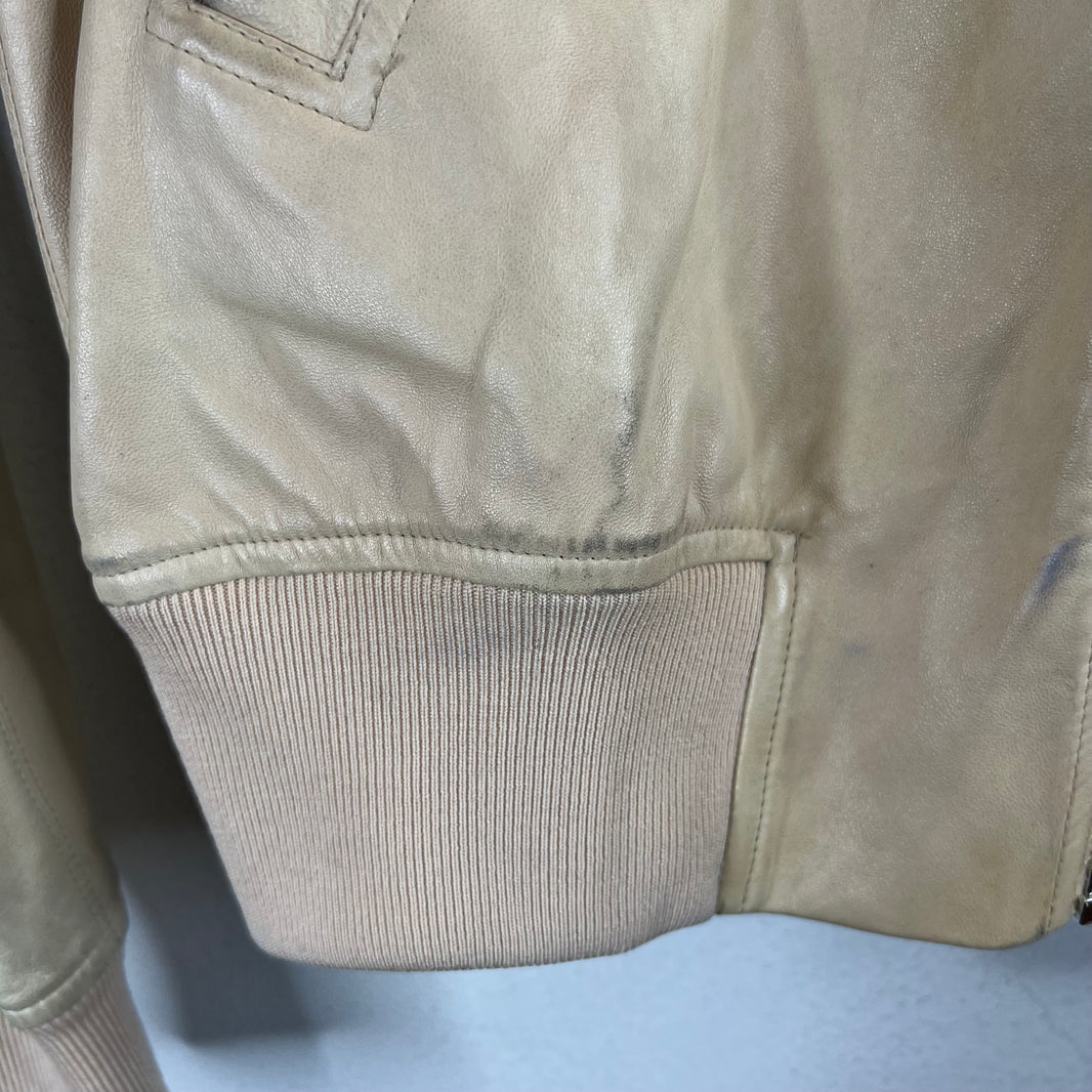 Rick Owens Cream Leather Bomber Jacket
