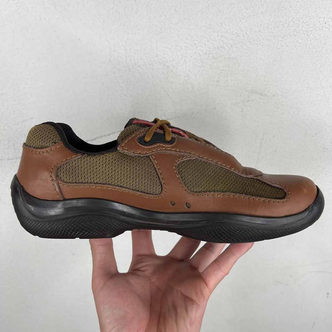 Prada Brown Leather Americas Cup Sneakers