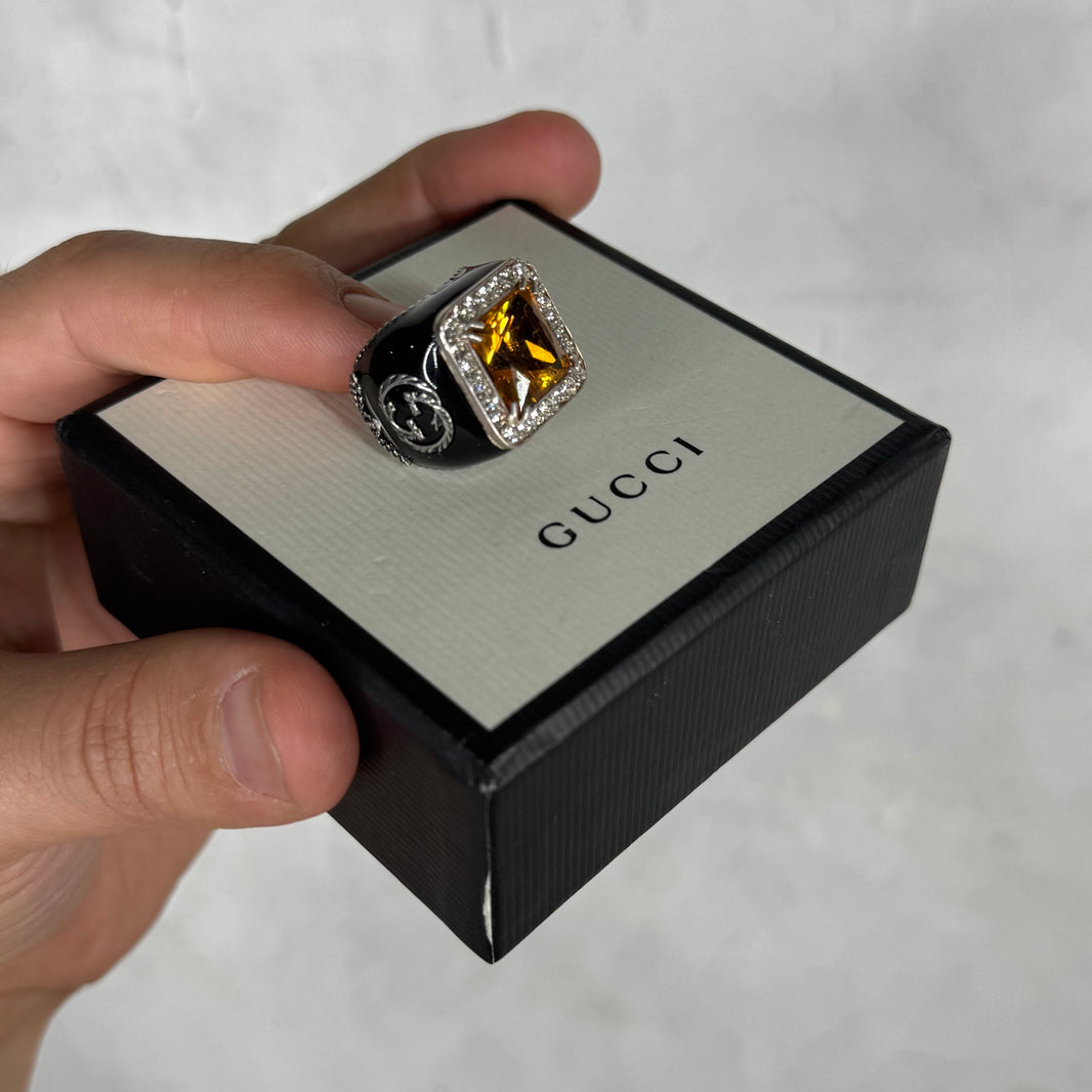 Gucci Enamel Coated Sterling Crystal Ring