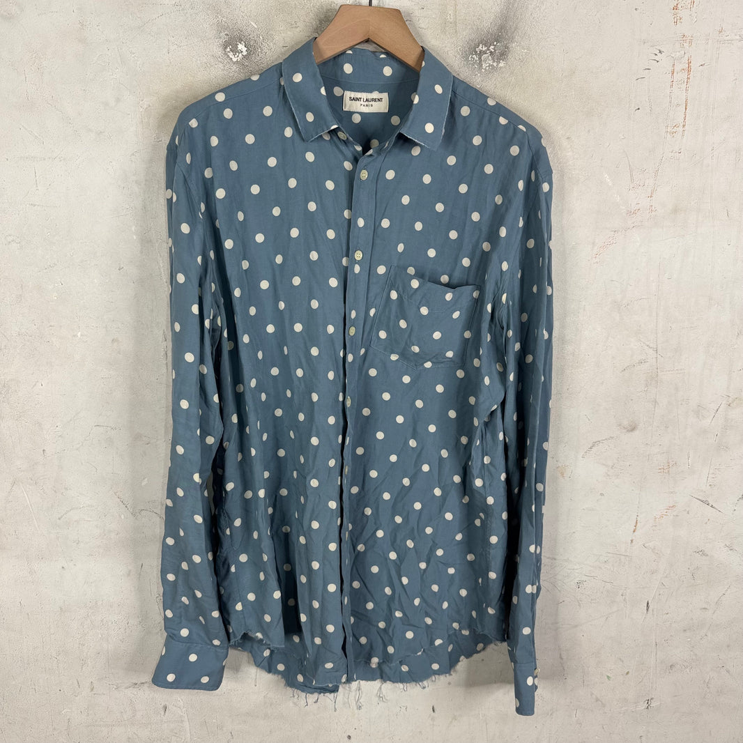 Saint Laurent Runway Blue Polka Dot LS Shirt