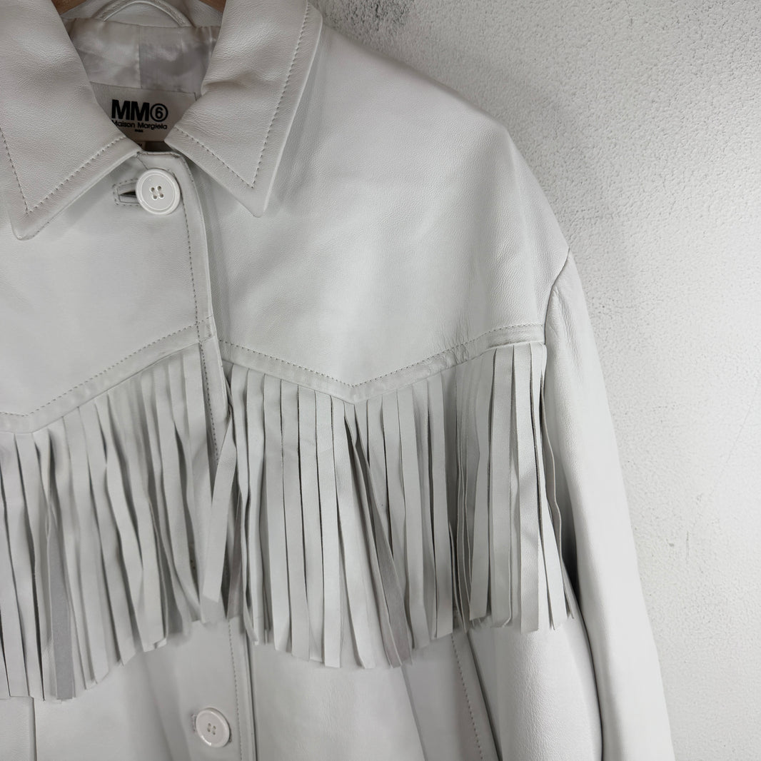 Margiela MM6 White Leather Fringed Button Up Jacket