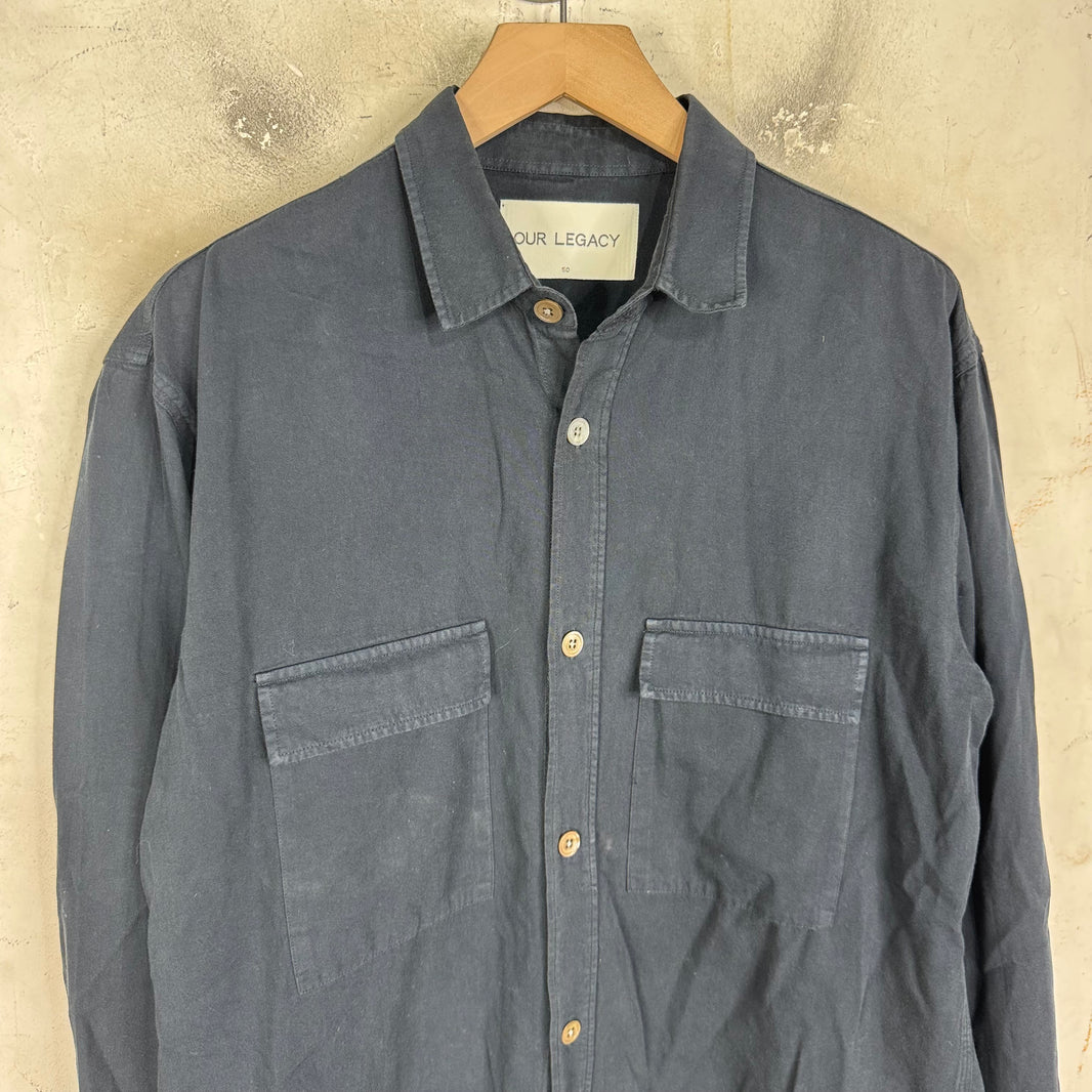 Our Legacy Dyed Navy Cotton Shirting Shirt