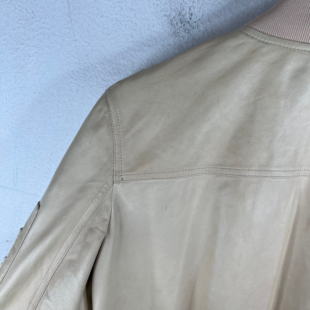 Rick Owens Cream Leather Bomber Jacket