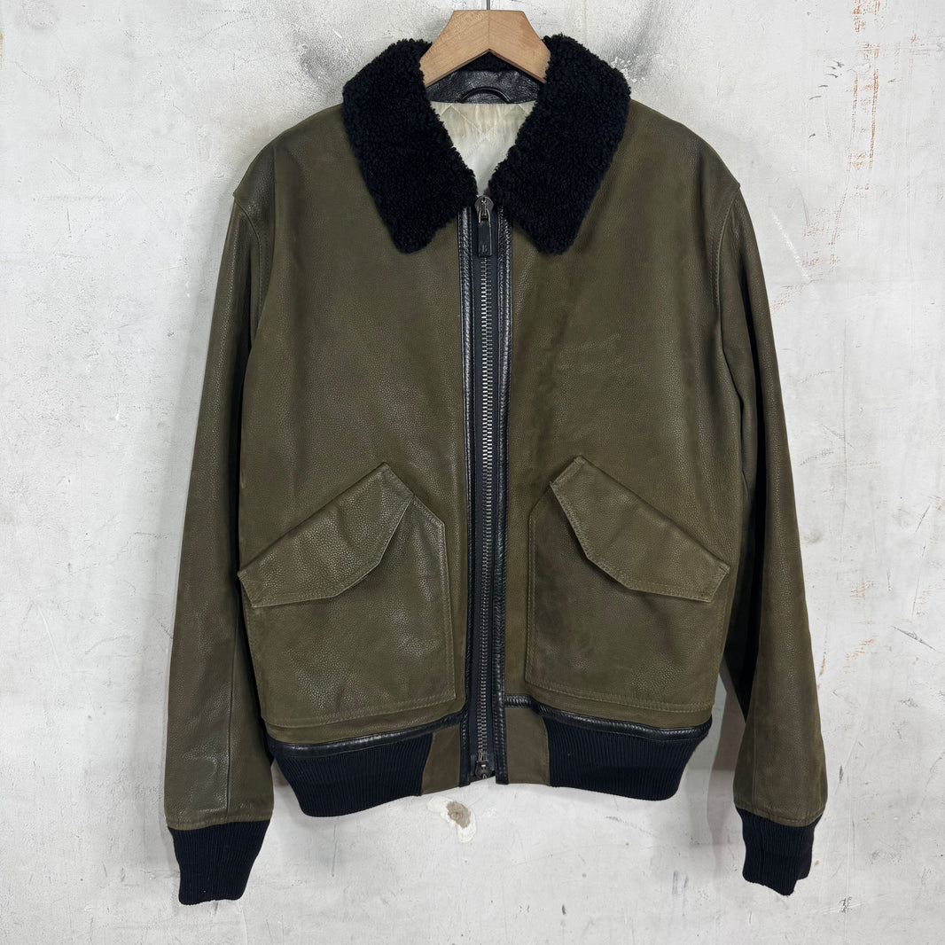 Berluti Shearling Collar Leather Bomber Jacket