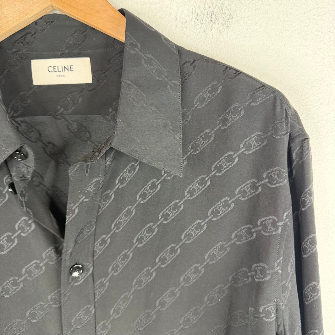 Celine Silk Embossed Chain Link Button Up LS Shirt