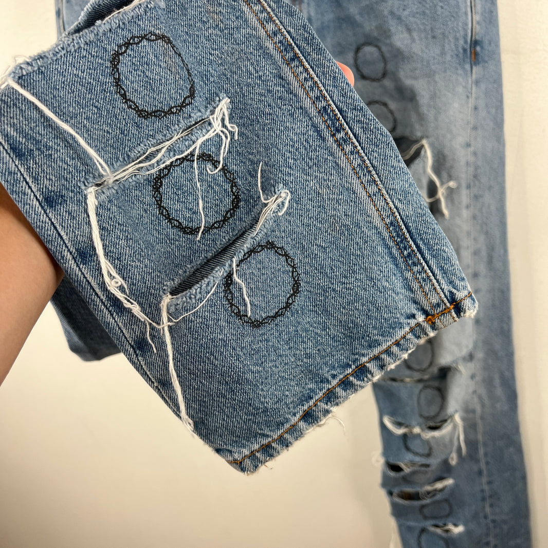 Alyx Barbed Wire Print Distressed Denim Jeans