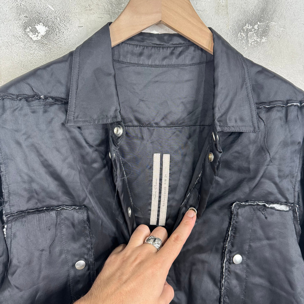 Rick Owens Geth Frayed Viscose Backstrap Shirt