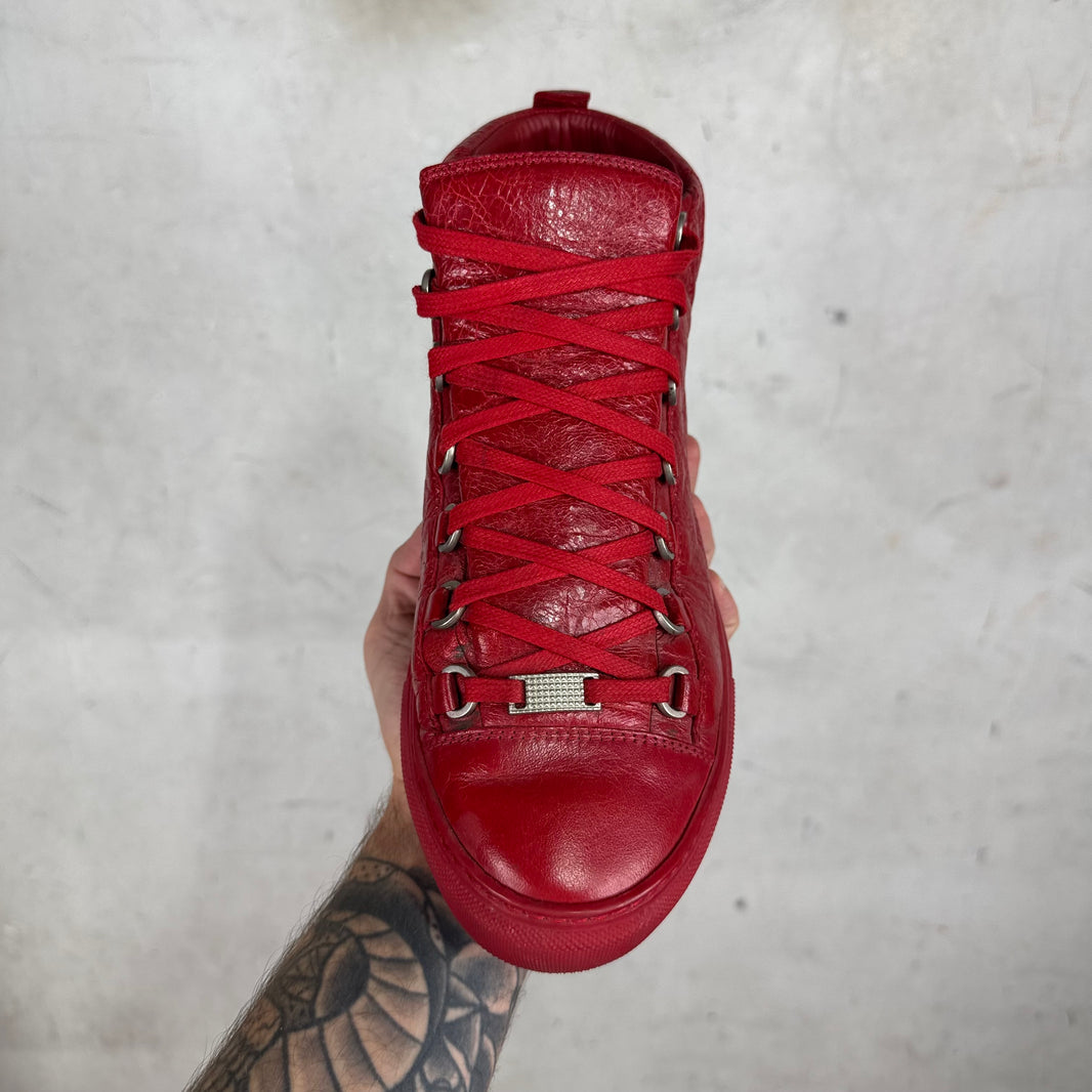 Balenciaga Red Tumbled Leather Arenas