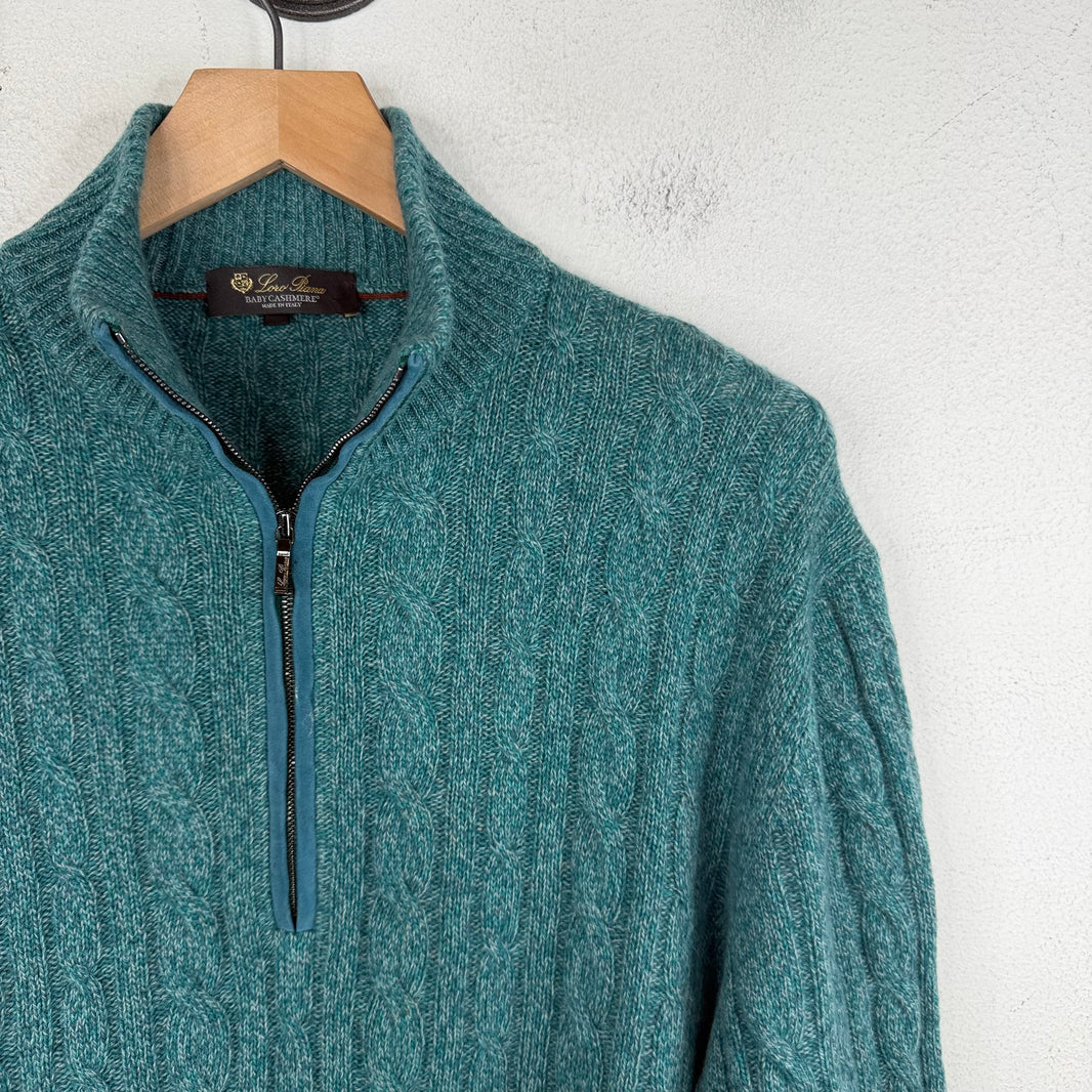 Loro Piana Teal Baby Cashmere Quarter Zip Jacket
